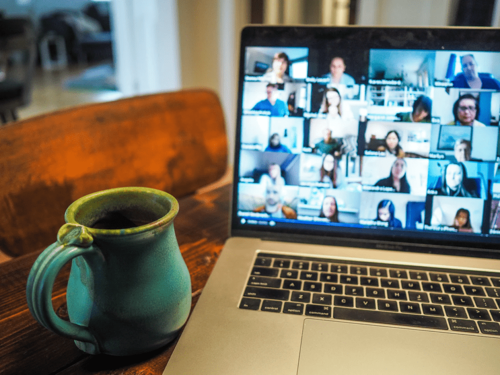 a virtual meeting on a laptop